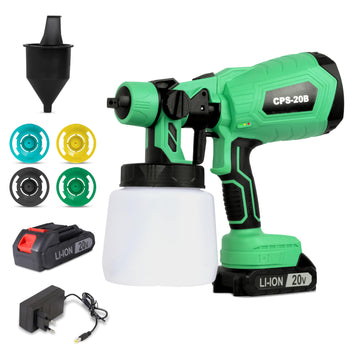 Power Paint Sprayer - 37000 RPM Noload Speed, 20V, 200cm-500cm Spraying Diameter, 2 X 1.5 Ah Batteries - CPS-2000