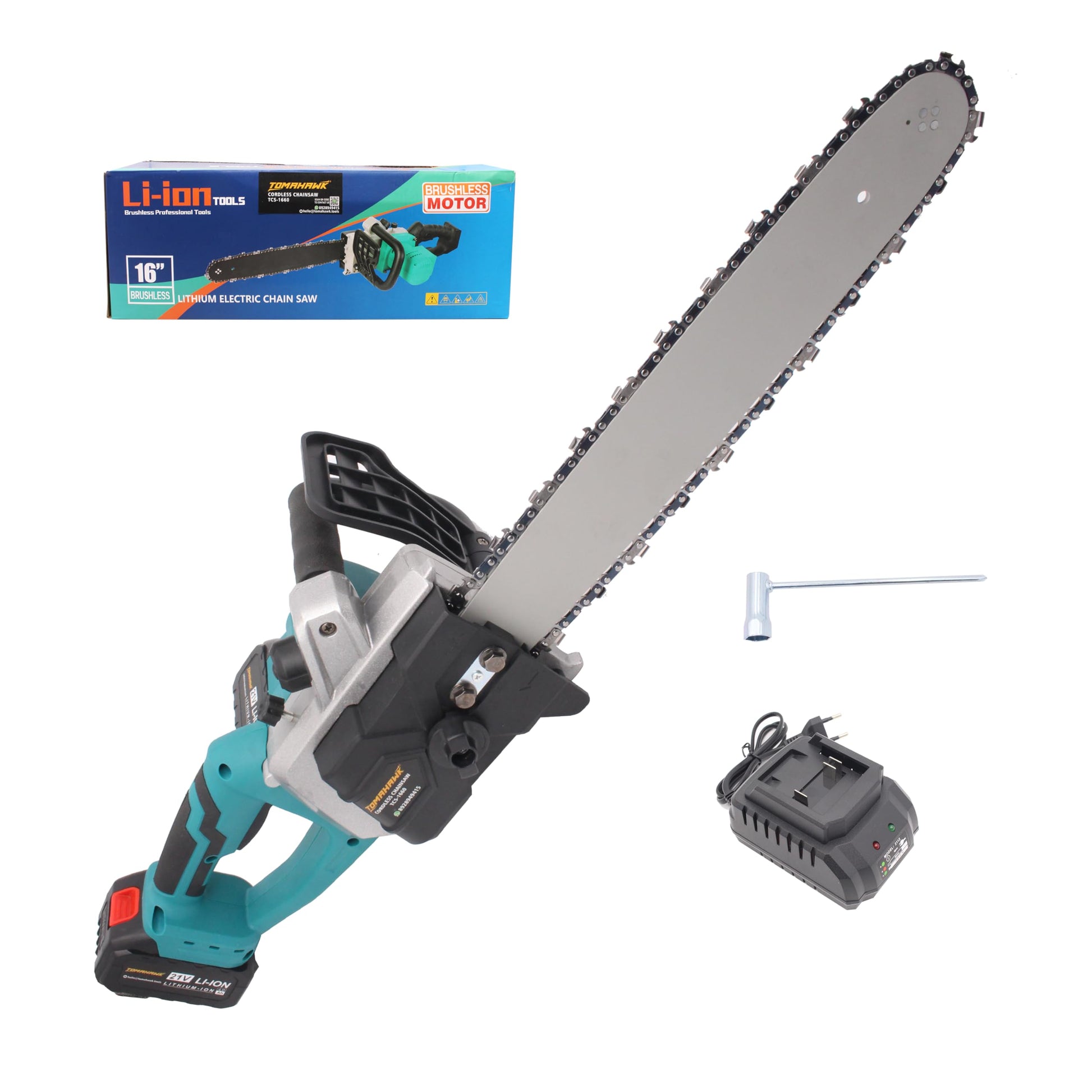 Tomahawk Cordless Chainsaw 16 Inch With Brushless Motor, 21V, Includes 2 Batteries - TCS-1660