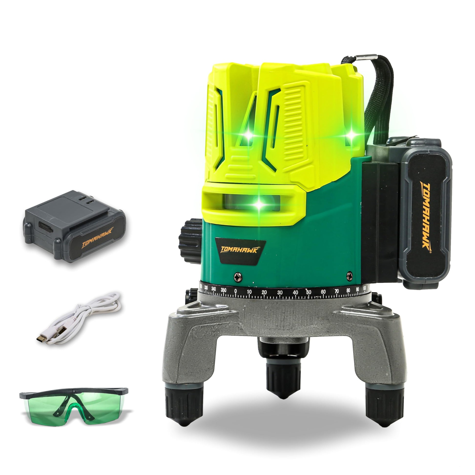 Tomahawk 5-Line Laser Level - High Precision Cross Line Laser with Horizontal & Vertical Green Beams - SPB-6685