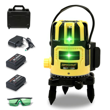 3D Line Laser Cross - 5-Line Self Leveling, Horizontal and Vertical Green Laser - Plastic Professional